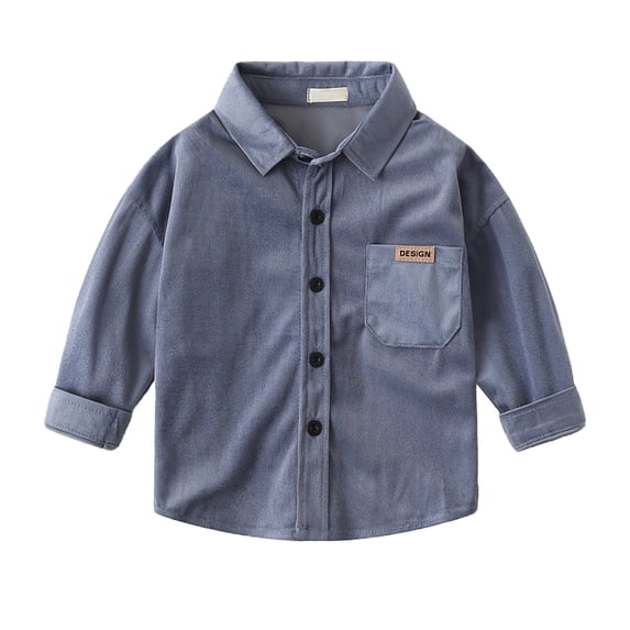 Binhe Kids' Thermal Shirt Boys Autumn Long Sleeve Solid Color Corduroy Shirt Fashion Long Sleeve Jacket Solid Color Collar Shirt with Buttons Comfortable and Loose