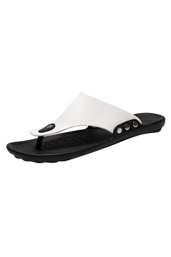 Men Summer Rome Flip Flop Beach Slipper Comfortable T-Strap Open toe Slipper with Arch Support Impermeable Open toe Beach Leather Thong Sandals Cushion