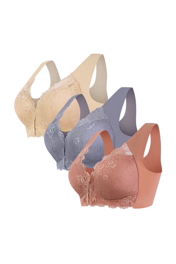 Thin Laceless Wireless Seamless Bralette for Women Deep V Neck Breathable Comfort Large Size Support with Metal Front Closure No Padding Full Coverage Vest- Plus Size Bra