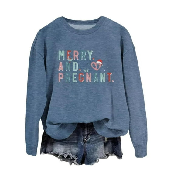 Binhe Women's Basic Long Sleeve Pullover Women's Christmas Pregnancy Sweatshirt For Long Sleeved Pregnant Mothers Gift Top Christmas Pregnancy Announcement Shirt Loose Fit Graphic Blouse