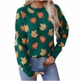 thumbnail image 1 of Binhe Womens Fall Clothes Women's Casual Maple Leaf Print Crewneck Knit Sweater 2024 Fall Winter Fashion Long Sleeve Graphic Loose Jumpers Tops Machine Washable Fit Lazy Thick Sweater, 1 of 9