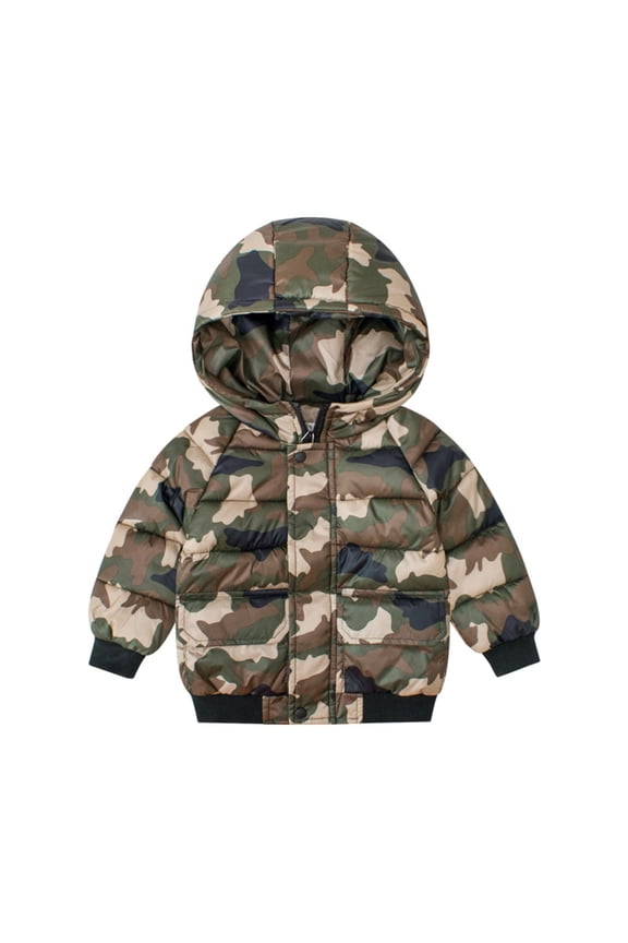 toddler Outdoor Breathable Long Sleeve Zip Jacket Camouflage Thick Coat Winter Outdoor Wear Kids Warm Jacket with Hooded Down Jacket Kids Camouflage Pattern Outwear to Zipper Closure