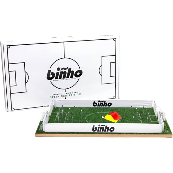 Binho Board Classic Board Game Green Turf - 2-Player Fast-Paced Finger Flicker Pinball Family Board Games - Portable Tabletop Sports Game Set for Any Occasion