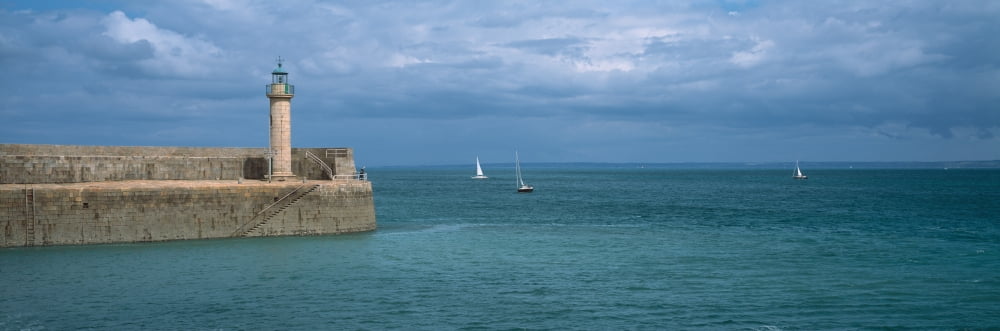 Binic harbor over the Baie de Saint-Brieuc Cotes-dArmor Brittany France Canvas Art - Panoramic Images (36 x 12)