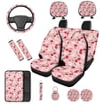 thumbnail image 1 of Binienty 14 Pack Pink Cherry Blossom Auto Seat Covers Full Set for Women with Headrest Covers 15 Inch Steering Wheel Cover Seat Belt Pads Armrest Cushion for Automotive Interior Accessories Set, 1 of 8