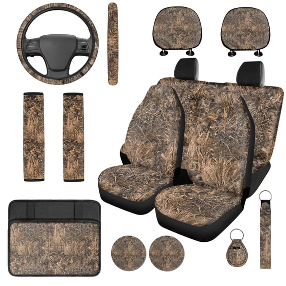 Binienty 14 Pack Vehicle Seat Covers Full Set Duck Hunting Camo Car Steering Wheel Cover Armrest Cover Headrest Covers Car Seat Belt Covers Auto Interior Accessories Set