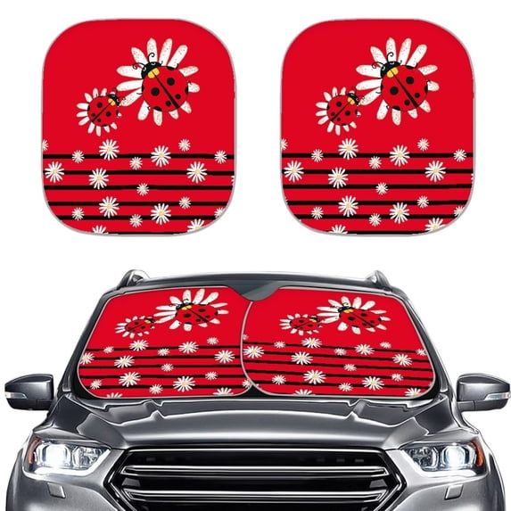 Binienty 2 PCS Sun Shade for Car Windshield Ladybug Print Automotive Windshield Sun Protectors 2 Piece UV-Blocking Front Window Sunshades Auto Interior Protector
