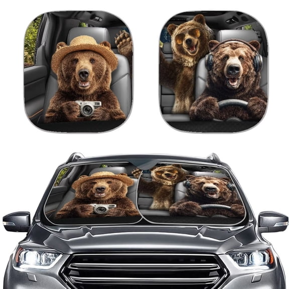 Binienty 2 Piece Windshield Sun Shade Cute Bear UV Protection Car Sun Shade Windshield Blocker For Front Window Universal Automotive Sunvisor Protector for Cars Truck SUV