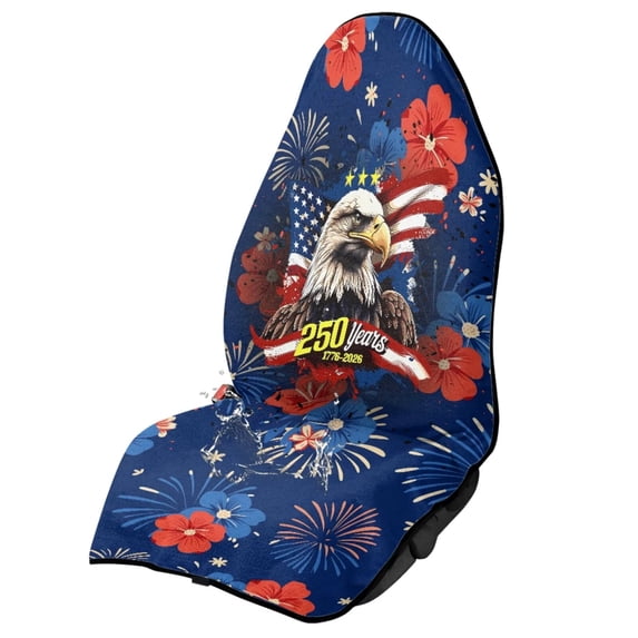 Binienty 250th Eagle Patriotic Floral Car Seat Cover Towel After Gym Swimming Yoga Washable Anti-Slip Car Seat Protector for Cars SUV Van