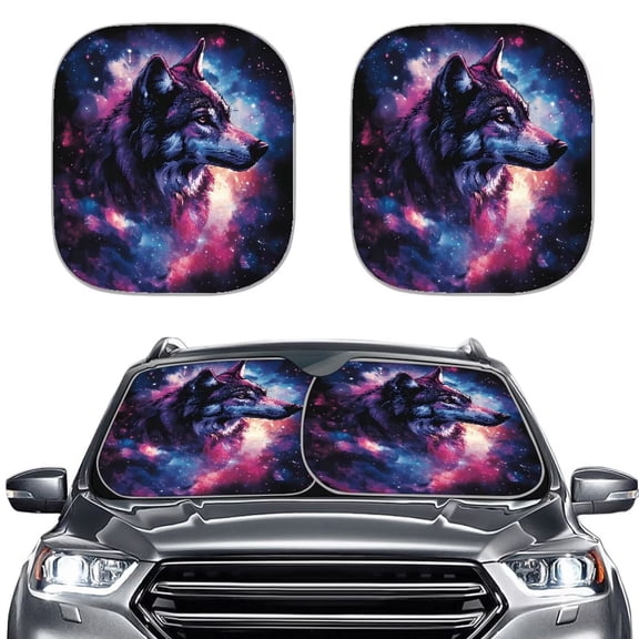 Binienty 2Pcs Car Windshield Sun Visors Galaxy Wolf Car Window Sun Blocker Automotive Sunvisor Protector Foldable Car Reflector Uv Protection Blocks Heat and Sun