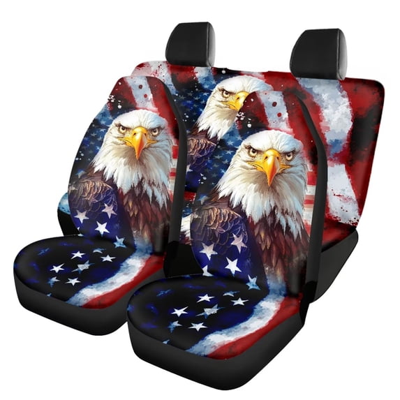 Binienty 4 Piece Car Seat Covers Full Set American Flag Bald Eagle Car Seat Covers Front And Back Patriotic Automotive Interior Set for Truck SUV Sedan Highback Carseat Cover Accessories