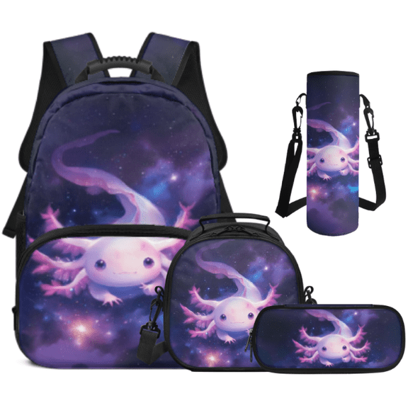 Binienty 4 Piece School Backpack Set for Girls, Long Lasting Kids School Backpack Lunch Box with Durable Pen Bag Large Capacity Cup Sleeve Fit for Travel