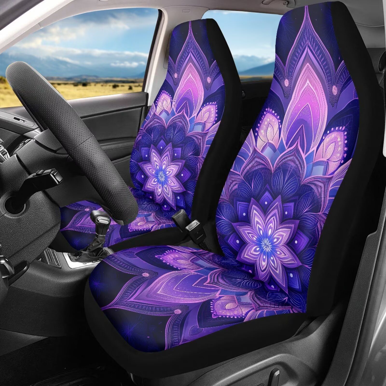 Binienty Abstract Boho Car Seat Covers Mandala Floral Automotive Front Seat Covers Set of 2 Pack for SUV Truck Van Car Interior Accessories