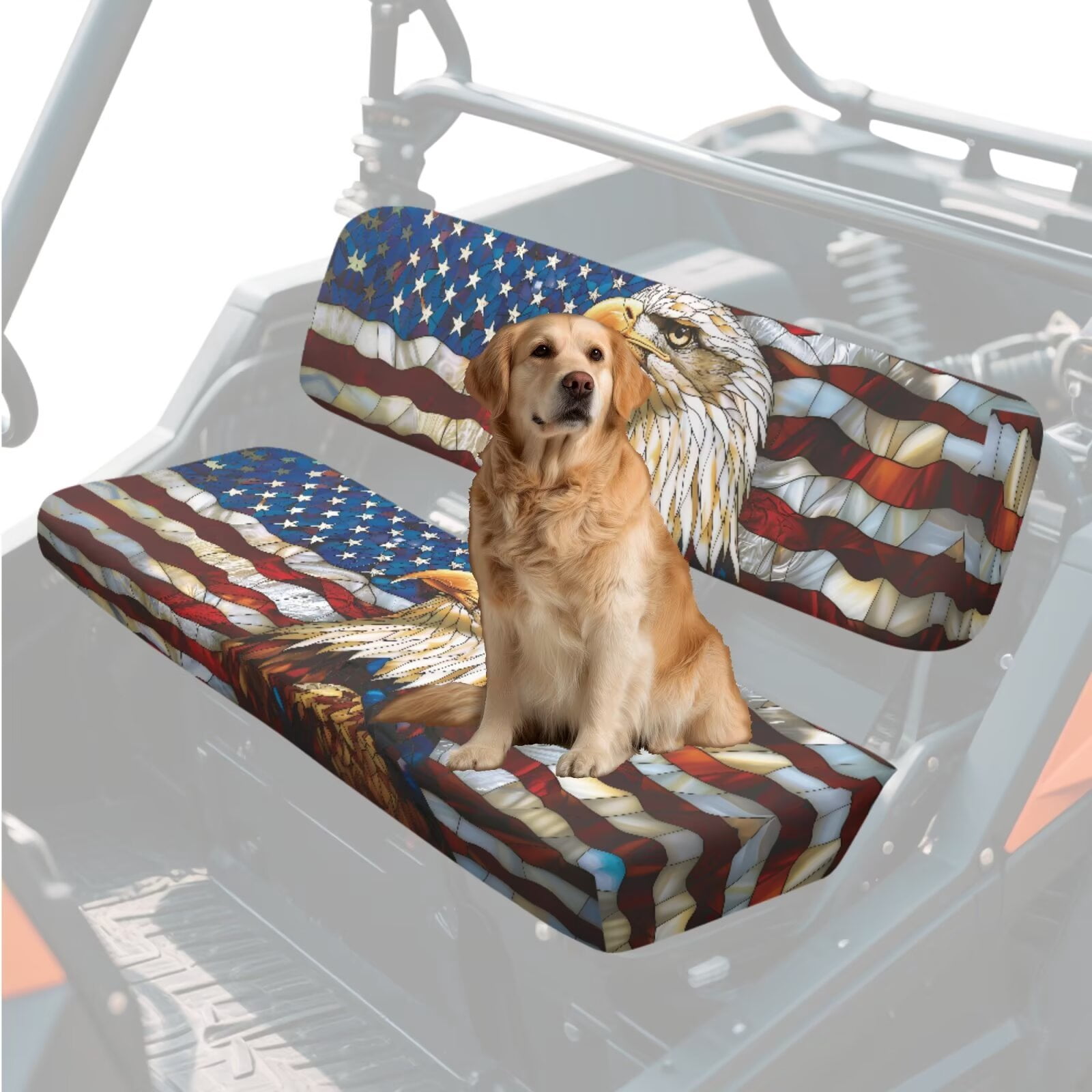 Binienty American Flag Bald Eagle UTV Replacement Seat Covers for Kawasaki Mule 3010 3020 4000 4010, Easy to Install Universal UTV Bench Seat Cover Material for Mule Seats Accessory Parts