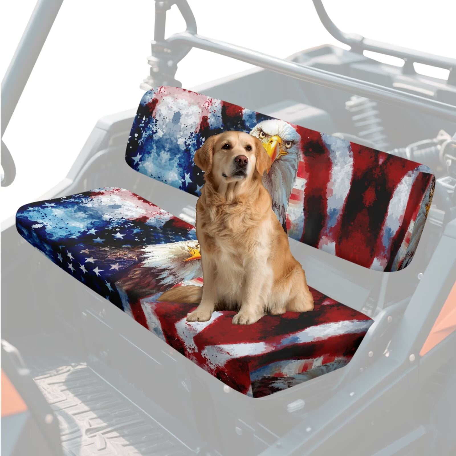 Binienty American Flag Bald Eagle UTV Seat Cover Set of 2 Universal UTV Accessories Seat Covers Compatible With Kawasaki Mule 3000 3010 3020 Heavy Duty Split Seats Covers Protection Accessories