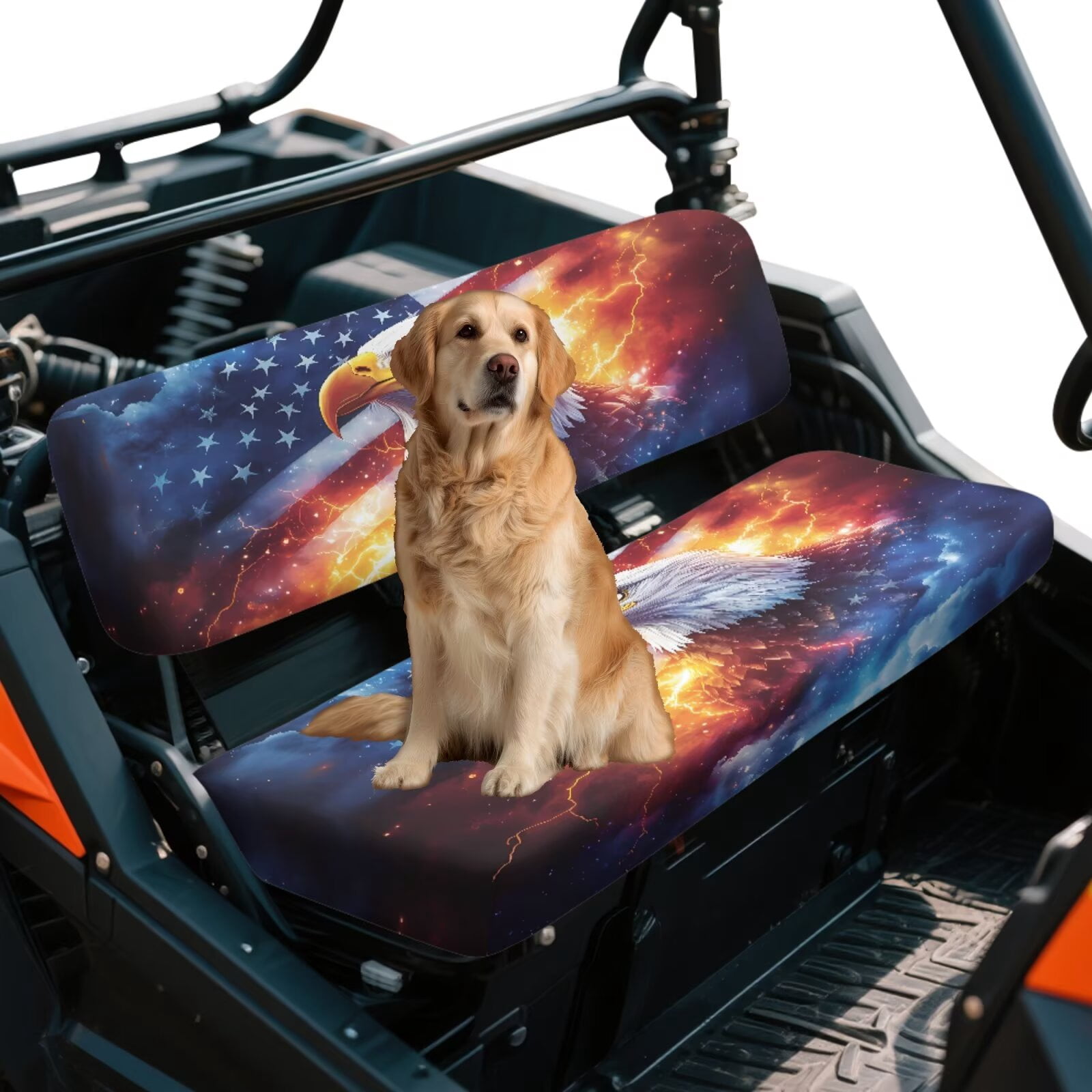 Binienty American Flag Bald Eagle UTV Seat Covers for Kawasaki Mule 2009-2024 4000 4010/2001-2018 3000 3010, Full Protection Heavy Duty Polyester UTV Seat Cover Set for Mule 3010 Front Seats Only
