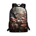 thumbnail image 1 of Binienty American Flag Deer Pattern 17 Inch Kids School Backpack Large Capacity Bookbag with Laptop Compartment Side Pockets for Teens Daily Use School Travel, 1 of 6