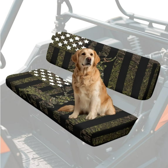Binienty American Flag Elk UTV Neoprene Seat Covers for Kawasaki Mule 3000 2001-2004/4010 4x4 2022-2025, Comfortable Dustproof Non-Slip UTV Seat Cushion Cover Protection Accessories