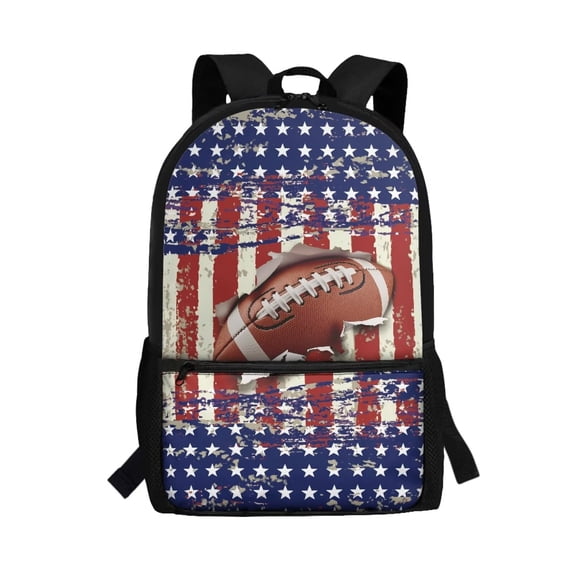 Binienty American Flag Football Print School Backpack for Teens Elementary Middle School Students 17 Inch Large Capacity Bookbag with Front Zipper Pocket Padded Adjustable Straps