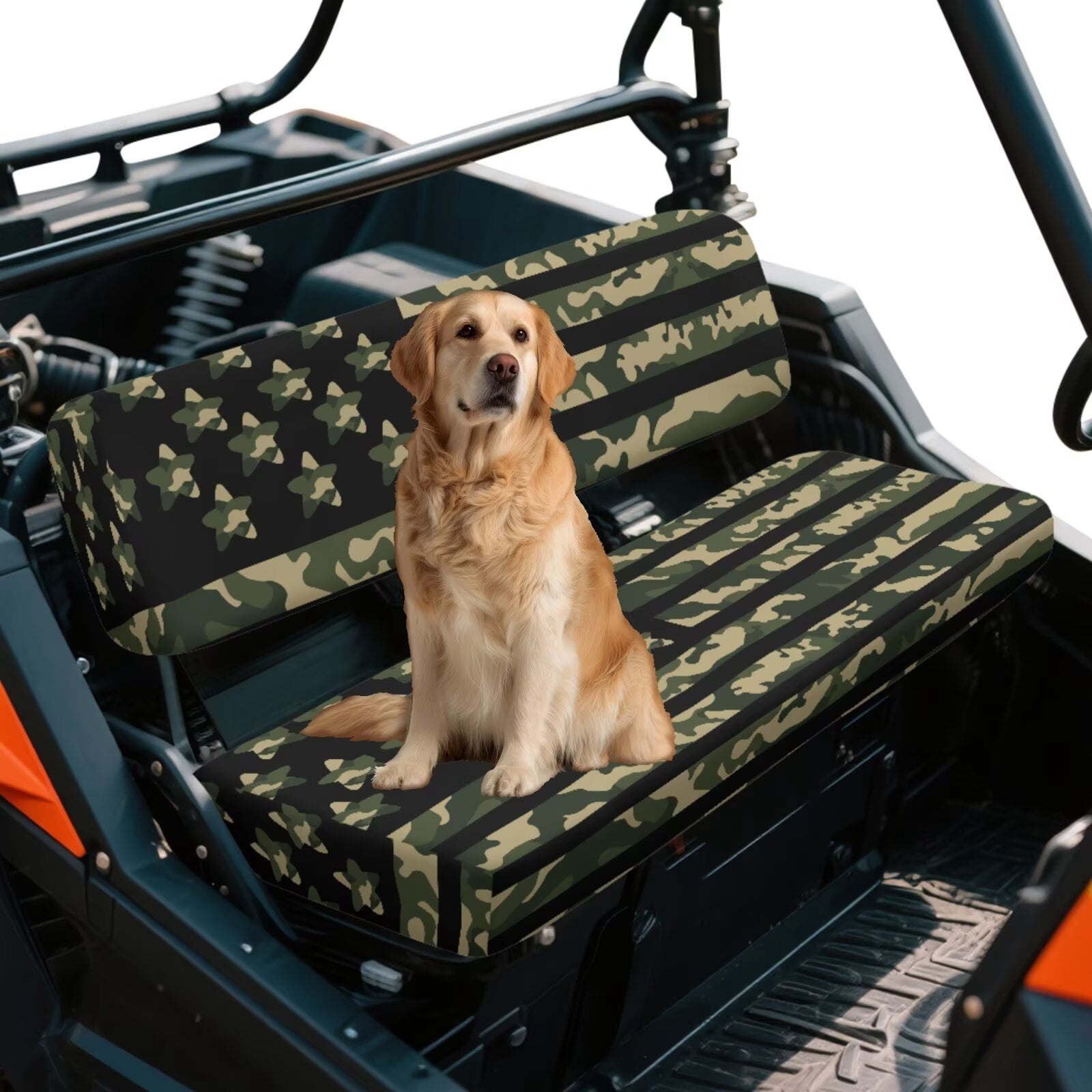Binienty American Flag Green Camo UTV Bench Seat Covers Compatible With Kawasaki Mule 300 3010 3020 4000 4010 2001-2023 2025, Breathable Non-Slip Polyester UTV Seat Cover Set