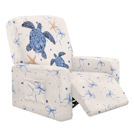 Binienty Anti Spill 4 Pieces Recliner Cover for Pet, Polyester Spandex High Elastic Recliner Sofa Cover for Home, Sea Turtle Starfish Pattern