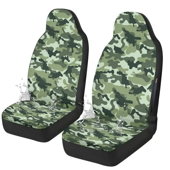 Binienty Army Green Camouflage Front Car Seat Covers Waterproof Breathable Front Seat Car Covers Airbag Compatible Automotive Interior Accessories Universal for Cars SUV Truck
