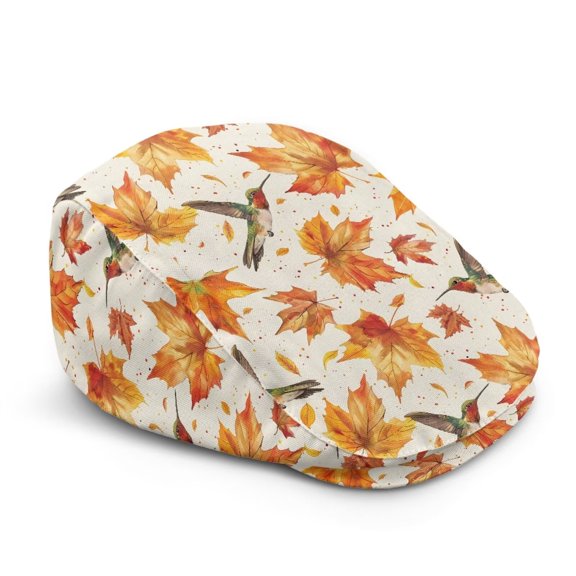 Binienty Autumn Maple Hummingbird Print Newsboy Cap for Men Breathable Adjustable Soft Irish Gatsby Hat Lightweight Cabbie Cap for Daily Wear Hiking Fall Outdoor Activities