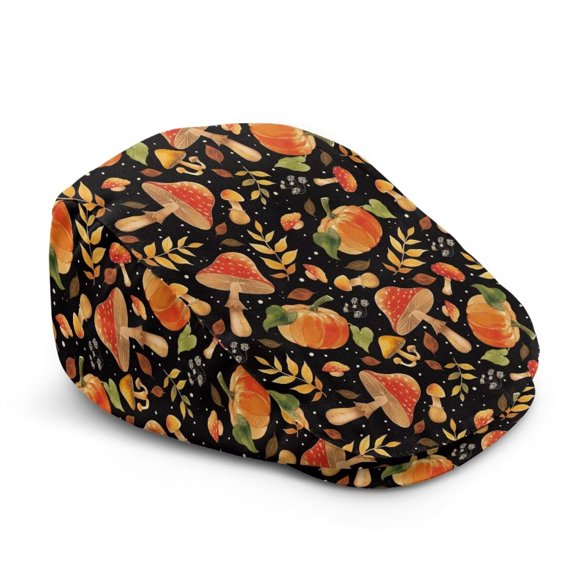 Binienty Autumn Mushroom Pumpkin Print Newsboy Cap for Men Adjustable Breathable Soft Lightweight Irish Gatsby Hat for Fall Outdoor Hiking Camping Daily Wear