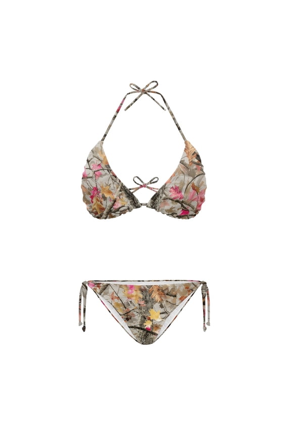 Autumn Tree Camouflage Pattern Ladies Bikini for Suitable for Most Occasions Water Park, Womens Swim Suits V Neck Backless