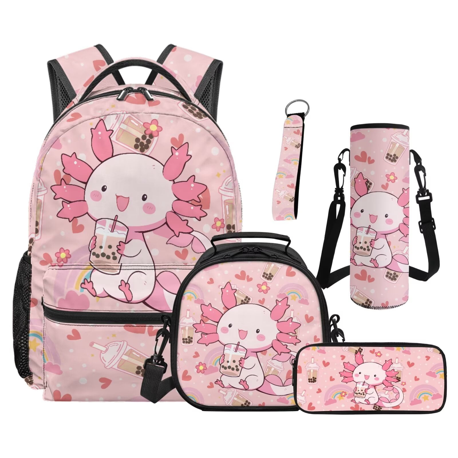 Binienty Axolotl Pink Kids Backpack Set For Girls Lightweight School ...