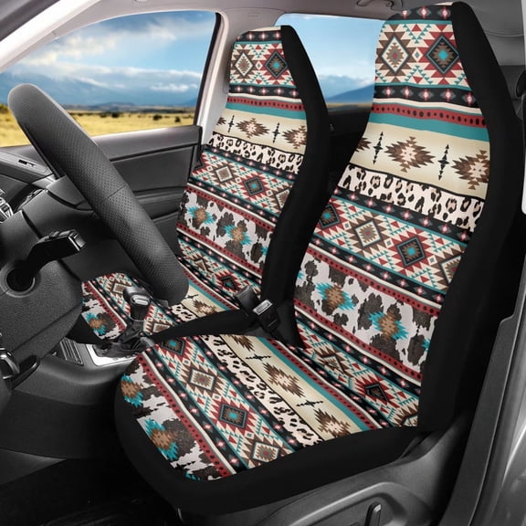 Binienty Aztec Geometry Print Universal 2pcs Front Seat Cover, Washable Soft Thin Driver Seat Protector, Vehicle Seat Protector Car Covers for Auto Sedan SUV Truck Auto Accessories