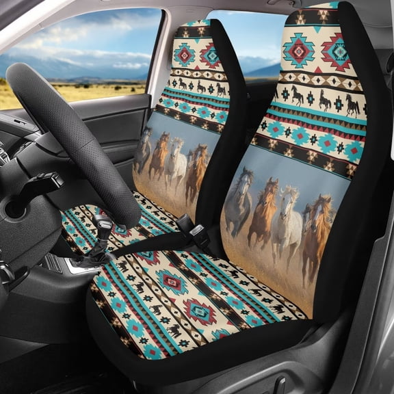 Binienty Aztec Horse Car Seat Cover Full Set Soft Comfortable Auto Seat Covers & Accessories 2 Pack Easy Install Front High Back Bucket Cushion Covers for Truck SUV Van