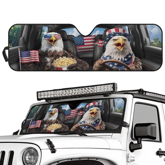 Binienty Bald Eagle Car Windshield Sun Shade for Jeep Gladiator JT 2020-2025 4th Of July Decor Front Window Car Sun Shade UV Blocking Universal Auto Heat Protector