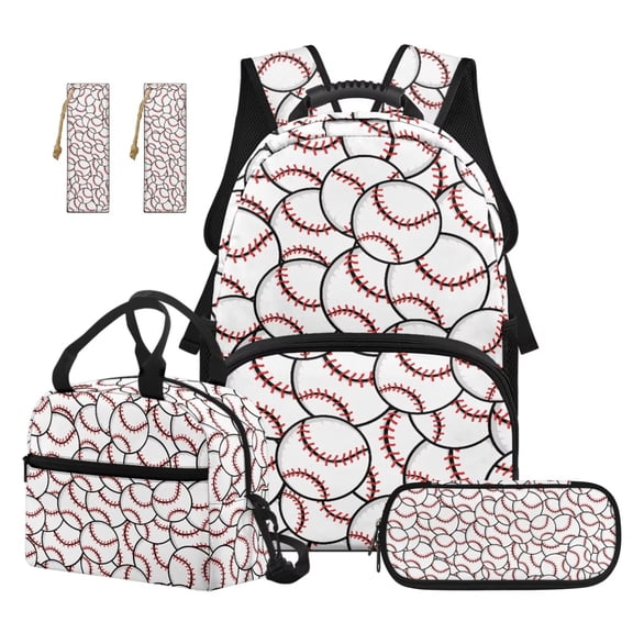 Binienty Baseball 8-10 Boys Backpack Set 17 Inch School Backpack Insulated Lunch Bag Stationery Pencil Case Bookmarks Back To School Gifts For Students