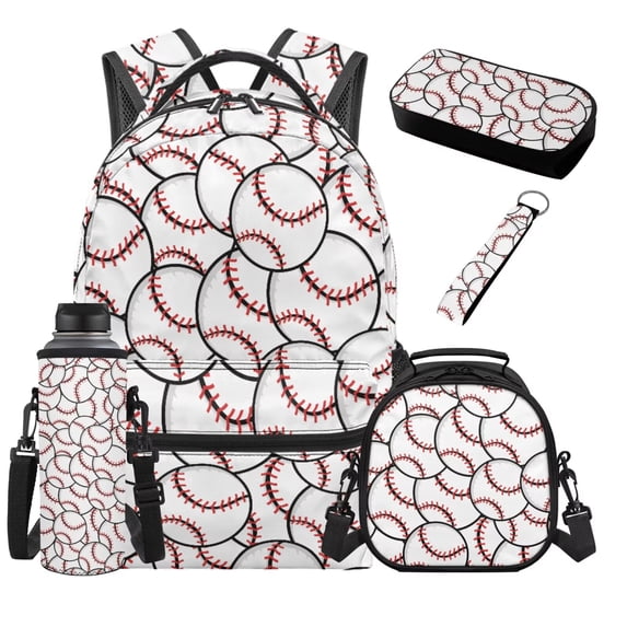 Binienty Baseball Backpack With Water Bottle Set 3rd Grade Large Capacity Backpack With Insulated Lunch Box Pencil Case Water Bottle Sleeve Keychain 5 Piece Back to School Gifts for Children