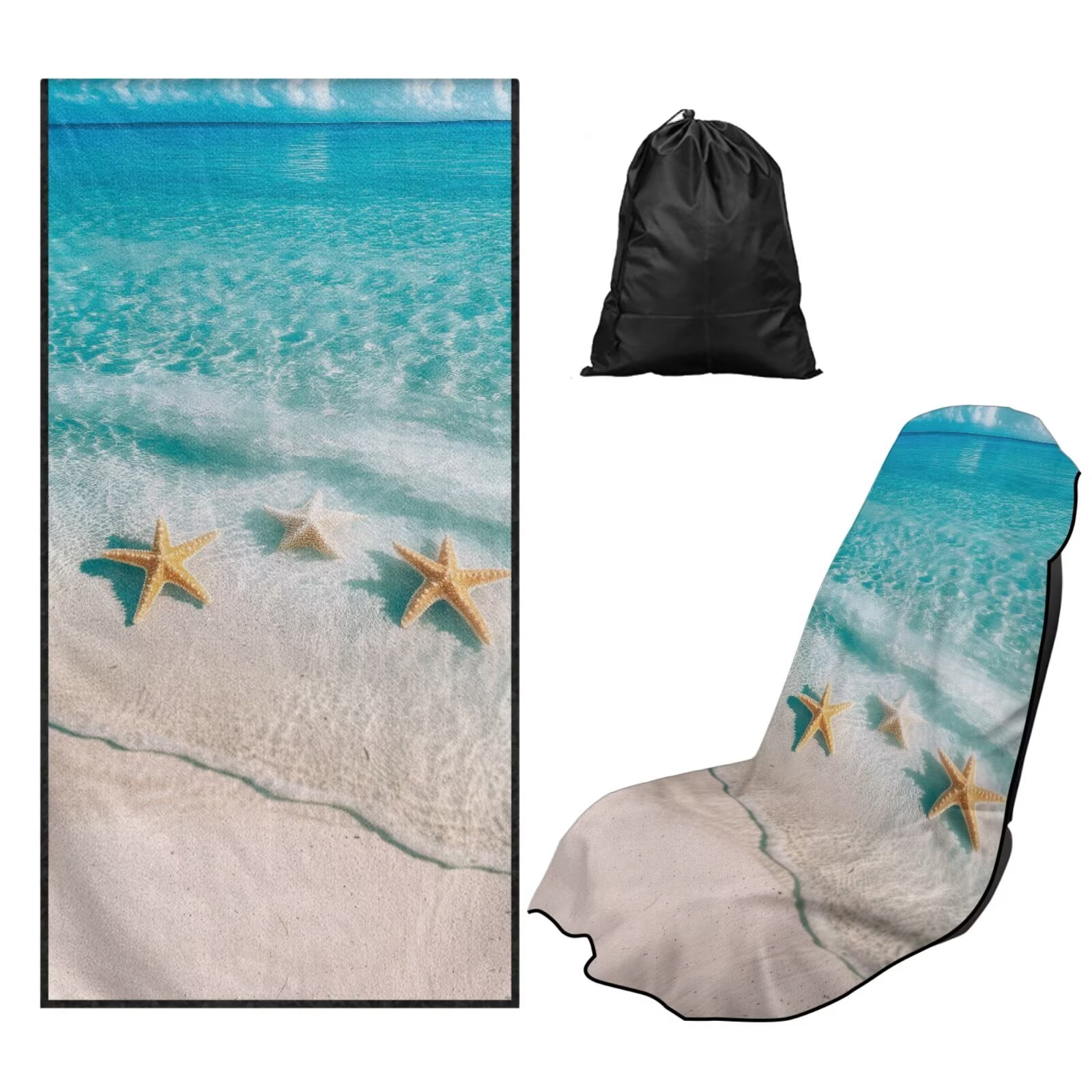 Binienty Beach Starfish Car Seat Towel Cover After Gym Workout Beach Swimming Sweating Car Seat Cover Fits for Car SUV Sedan Truck Front Seats