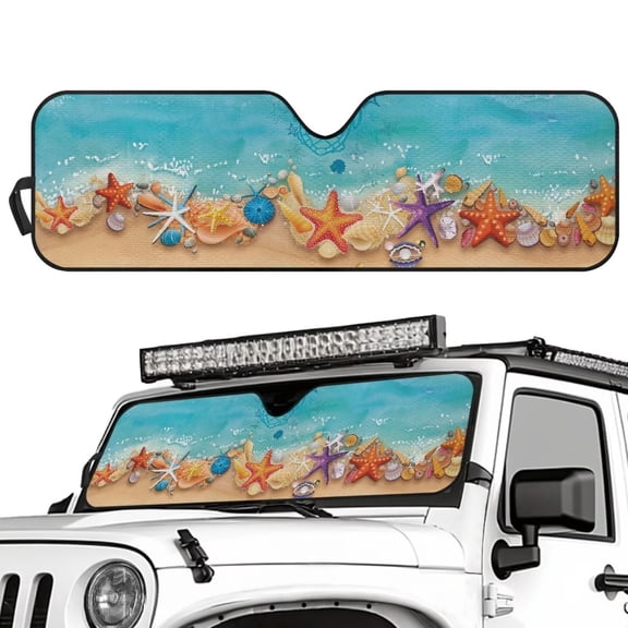 Binienty Beach Starfish Car Sun Shade Windshield for Jeep Gladiator JT 2020-2025 Jeep Gladiator JT 2020-2025 Heat Shield Sunshade Auto Sun Visor Heat Protection Automotive Interior Accessories