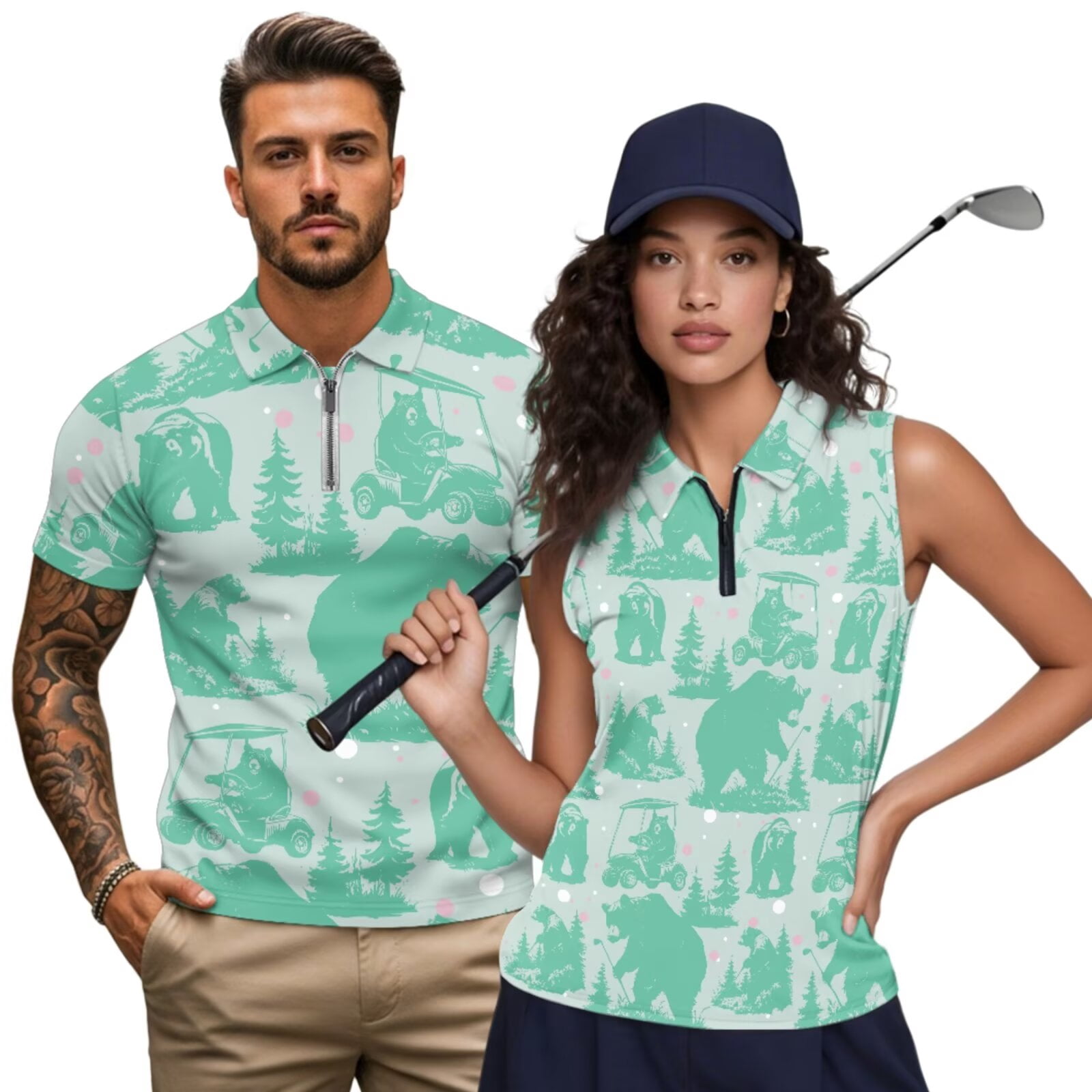 Binienty Bear Golf Matching Golf Shirts for Couples Comfortable ...