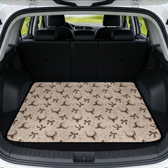 Binienty Beige Deer Pattern Universal Fit Car Trunk Cargo Liner, Anti-Slip Backing Durable Scratch Resistant Rear Trunk, Stylish Vehicle Interior Accessory for Sedan SUV 29" x 39