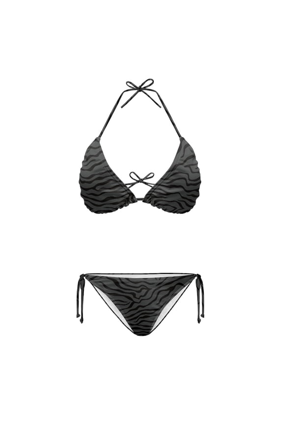 Bikini Set, Zebra Stripes Quick Drying Swimwear, Stylish Drawstring Ladies Swimsuits for Summer Pool