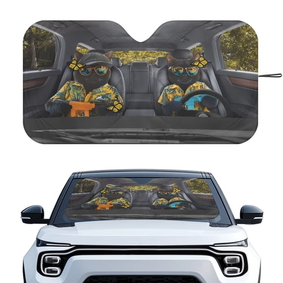 Binienty Black Cat Automobile Windshield Sun Shade Foldable Funny Animal Sun Cover for Front Window Easy Installation Sun Blocker Reflect UV Sun and Heat