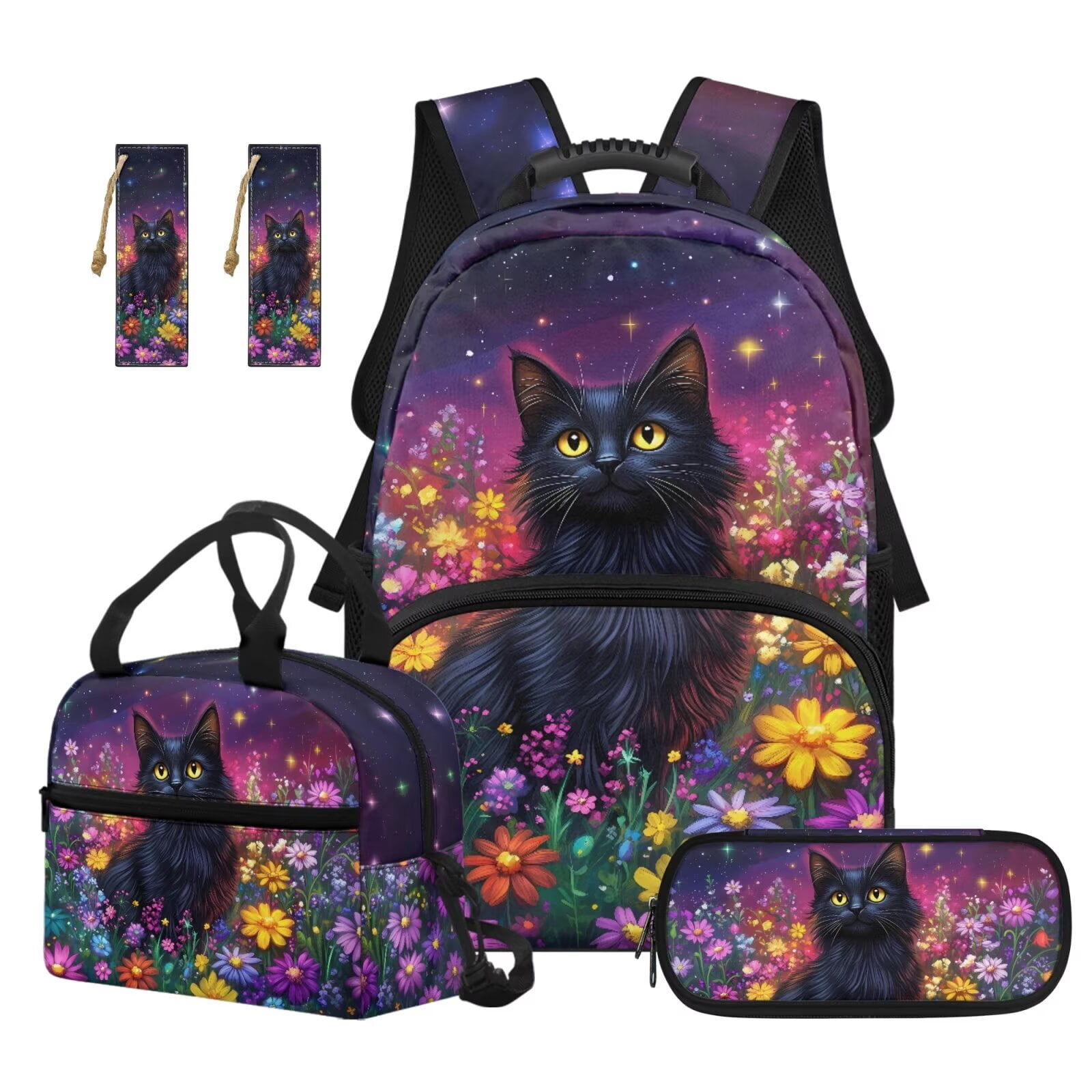 Binienty Black Cat Elementary School Girls Backpack Set Lightweight ...