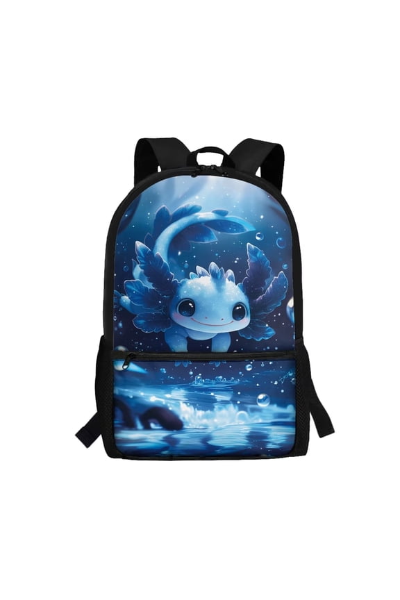 Blue Axolotl Print Backpack for Elementary School Kids Adjustable Shoulder Straps Large Capacity Bookbag with Front Zipper Pocket for Daily Commute Travel