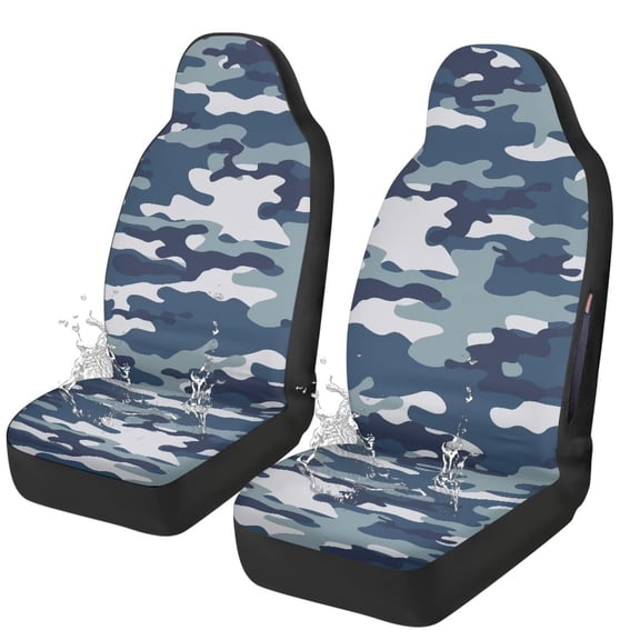 Binienty Blue Camo Front Seat Car Covers Universal Fit Non-Slip Car Seat Covers Airbag Compatible Automotive Accessories for Cars SUV Truck