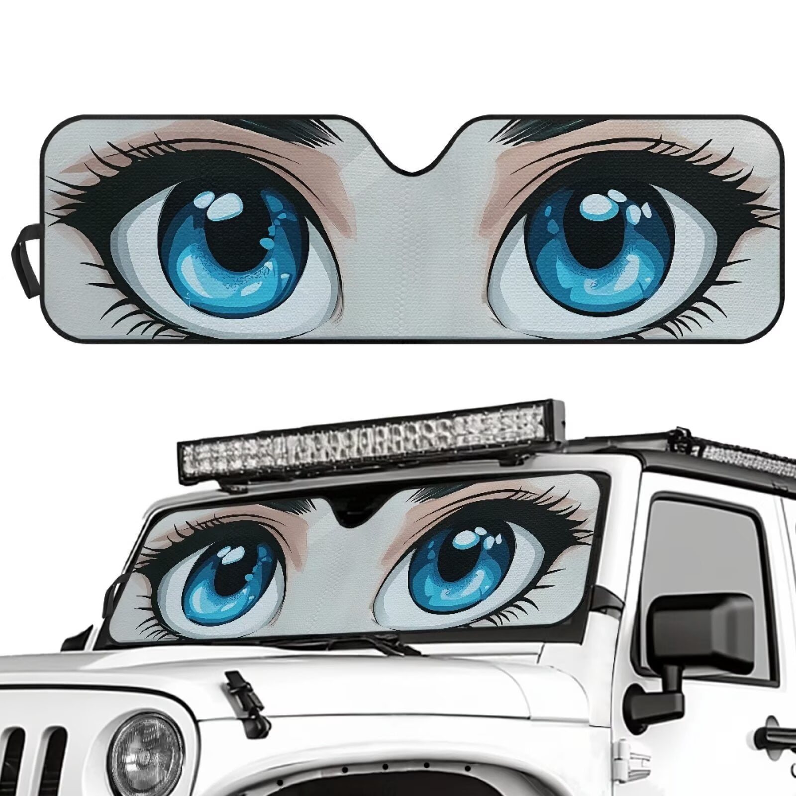 Binienty Blue Eyes Windshield Sun Shade for Jeep Wrangler TJ 1997-2006 Funny Sunshade For Car Windshield Foldable Cute Sunblock Reflective UV-Blocking Window Shades for Jeep Wrangler Tj Accessories