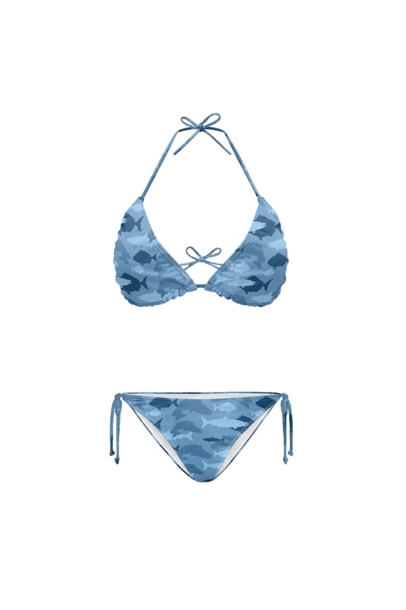 Blue Fish Camouflage Pattern Bikini Swimsuit, Quick Drying Bathing Suit Soft Cool Bikini Set for Beach Summer