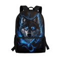 thumbnail image 1 of Binienty Blue Flame Wolf 17 Inch School Bookbag for Kids Lightweight Student Backpack With Padded Laptop Compartment Side Mesh Pockets for Primary Middle School Daily Use Travel, 1 of 6