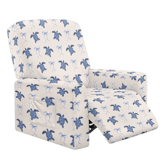 Binienty Blue Sea Turtle Bows Recliner Chair Covers, Washable Recliner Cover with Anti Pet Hair, 4 Pack Comfortable Recliner Chair Slipcover