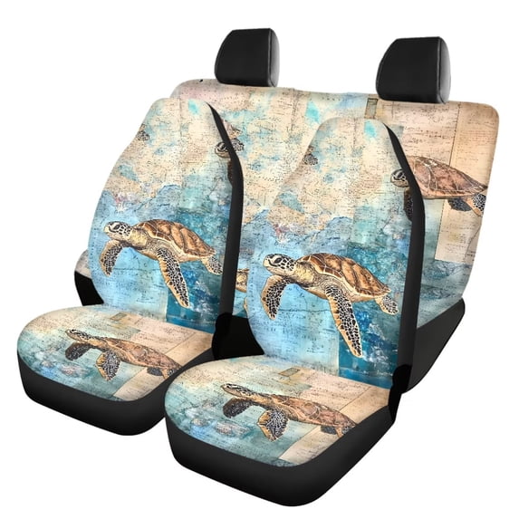 Binienty Blue Turtle Car Seat Covers Full Set, Automotive Seat Covers Accessories, Breathable Front Car Seat Cover Pack of 4 Car Seat Protector Cushion Pad Mat Easy to Install
