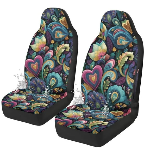 Binienty Boho Car Seat Covers Cute Floral Auto Front Seat Covers 2 Pack Water Resistance Breathable Vehicle Bucket Protectors Easy to Install Car Accessories Auto Interior Decor